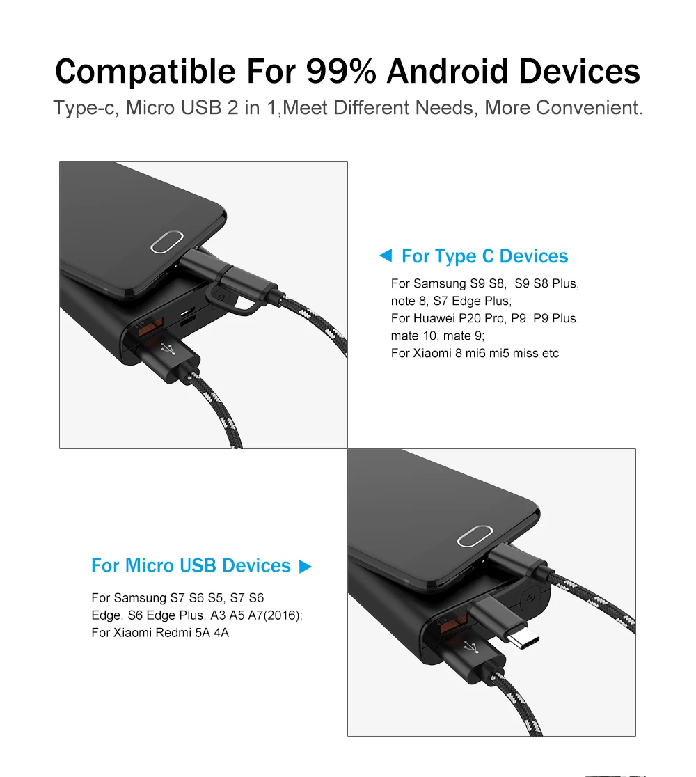 2 в 1 USB кабель type C для быстрой зарядки телефона для samsung S8 S9 Micro USB Двойная зарядка USB C зарядный кабель для Redmi note 7