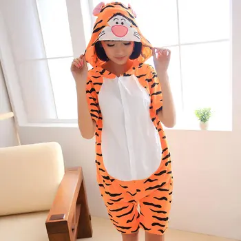 

Summer cartoon animal Siamese pajamas short-sleeved men and women cotton cute couple pajamas jump tiger home plus size clothing