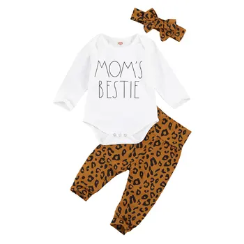 

2Pcs Baby Girl Autumn Winter Warm Outfit Set O-Neck Long-Sleeves Bodysuit Top + High-Waist Leopard Printed Trousers 0-18Months