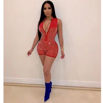 

Sexy Women V Neck Bodycon Sequin Bodysuit Jumpsuit Slim Sleeveless Romper
