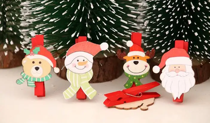 6 шт./упак. милые мини Рождество Санта Клаус Снеговик Лось Медведь деревянные клипсы Одежда Фото Бумага Памятка прищепка ручной работы зажимы подарки