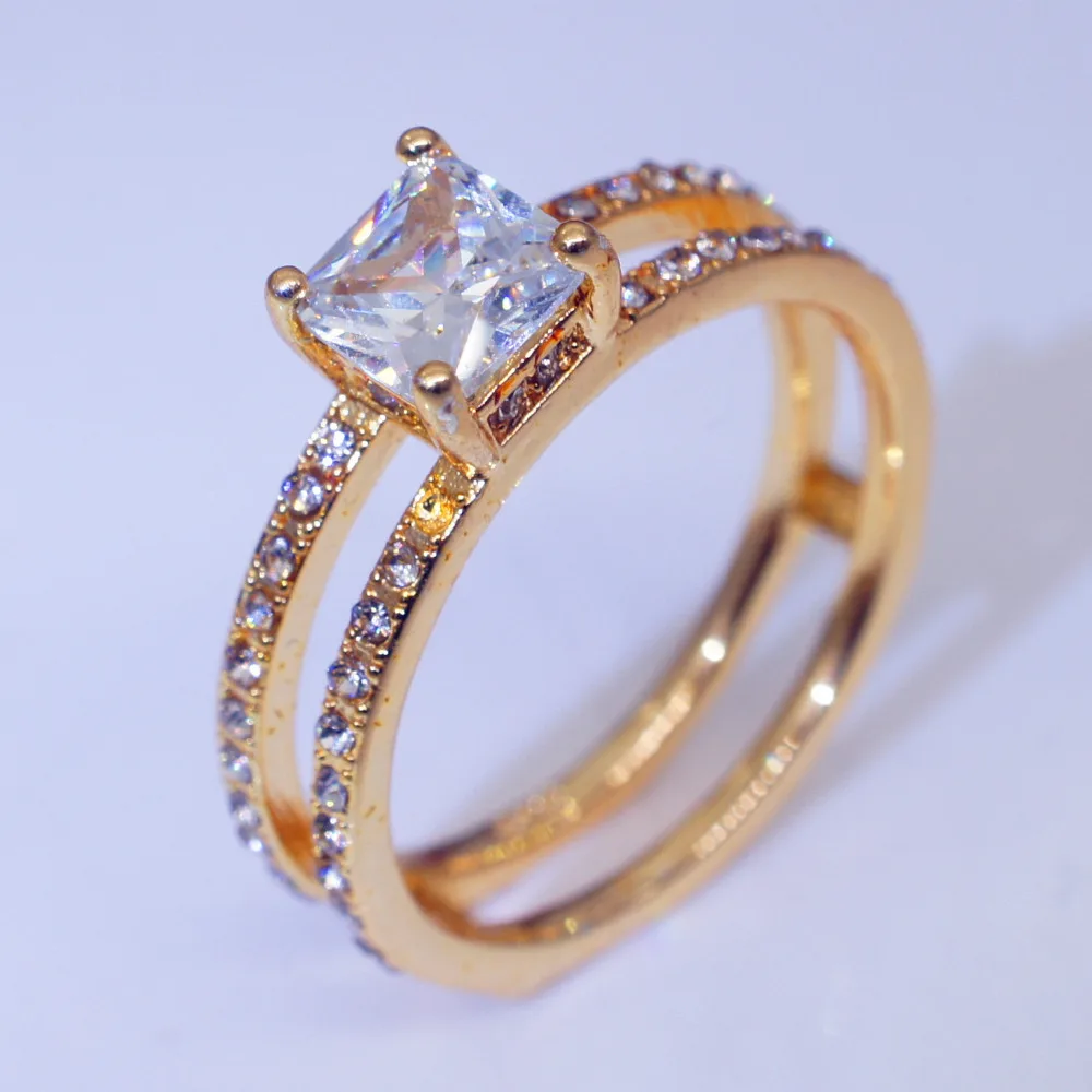 Luxury Female Big Crystal Zircon Stone Ring Cute 14KT Yellow Gold Filled Wedding Rings Promise Engagement Rings For Women