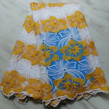 

Rhinestones Embroidered Bridal Lace Dress 3D Flower Handmade Beaded African Tulle Net Lace Fabric French Lace Fabric Orange