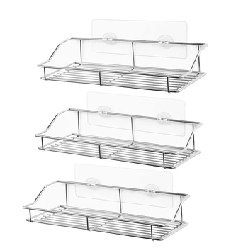 

3 Pack Shower Caddy, Adhesive Bathroom Shelf Wall Mounted, No Drilling Kitchen Stainless Steel Storage Organizers