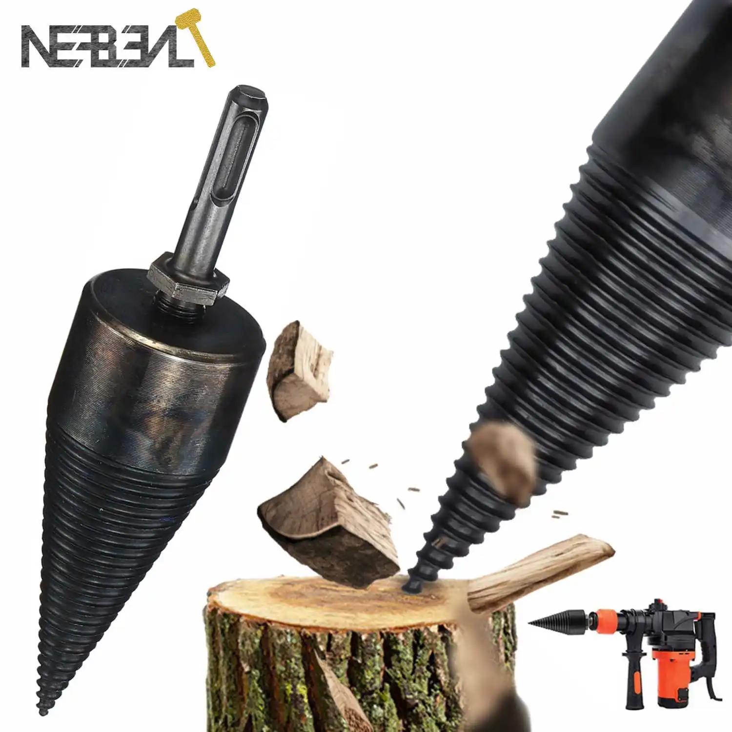 1pcs Firewood Splitter Drill Bit,Wood Drilling Tools Cone Drill Bit Firewood Chopper Breaker 32mm 42mm,42mm,Hex Shank