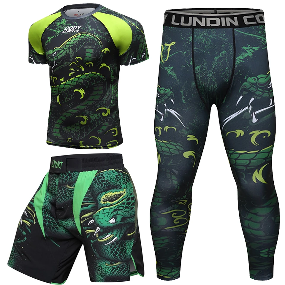 Koop MMA Rashguard Ratelslang Sport Pak 3D MMA Boksen Jerseys Mannen KickBoxing Muay Thai Shorts Ademend Fightwear Bjj MMA T shirts