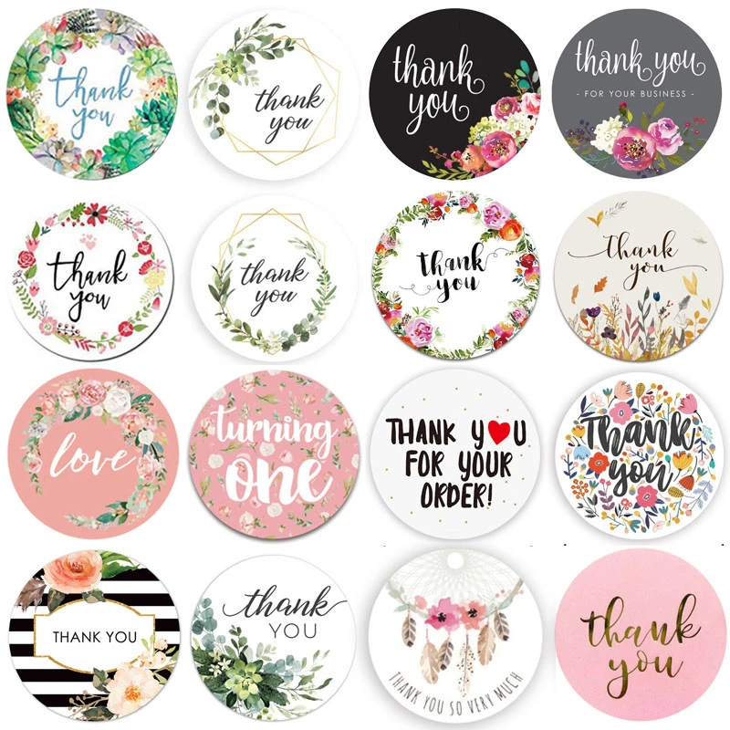 500* Thank You Stickers Pink Gift Labels Round-Heart Business Seal Decal Wedding