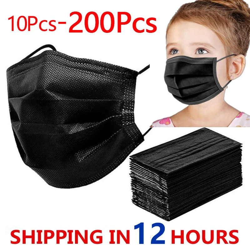 Venta caliente 10-200 Uds desechables máscara de niño máscara de cara para niños 3-capa desechable no tejido de tela Niño máscara de protección niños negro máscaras 1gNWbozxnbW