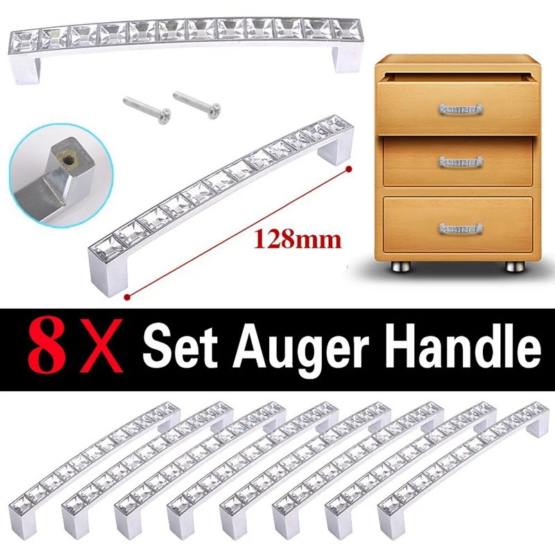 FUNN-Pack Of 8 Europe Style Square Clear Crystal Rhinestone Furniture Door Wardrobe Cupboard Cabinet Drawer Pull Handle Knobs 12