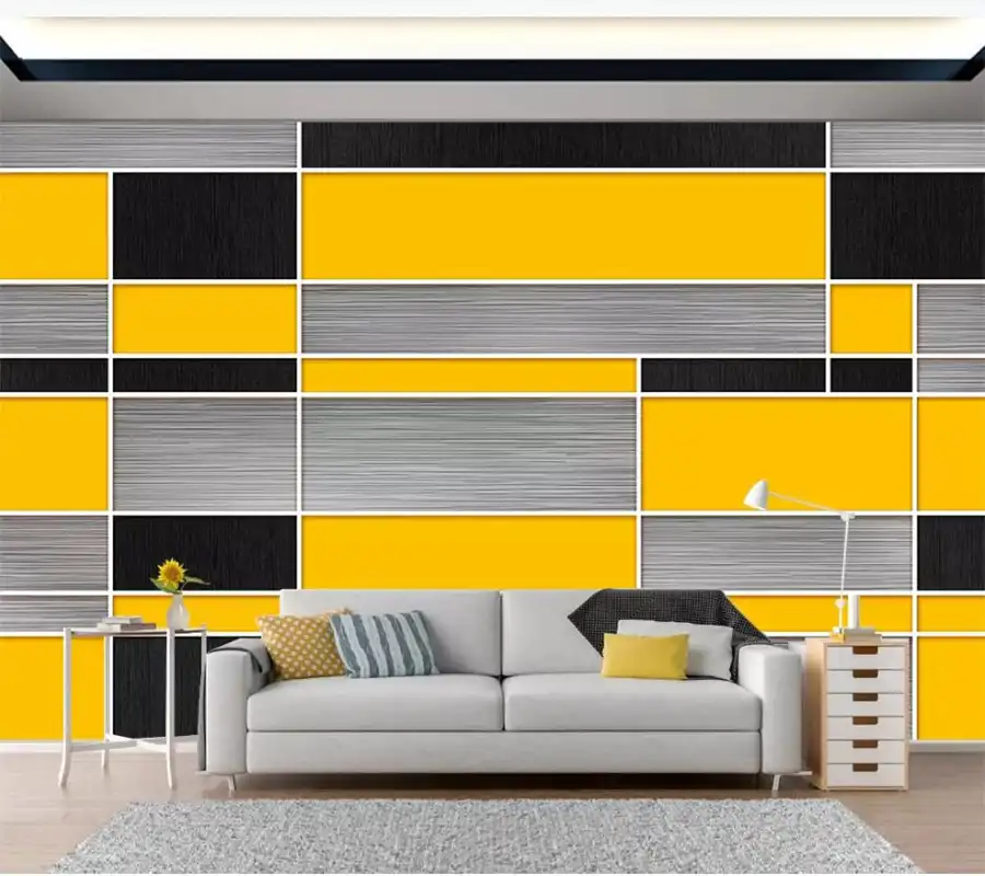 Fondos De Pared De Mosaico Geometrico Negro Amarillo Gris Para