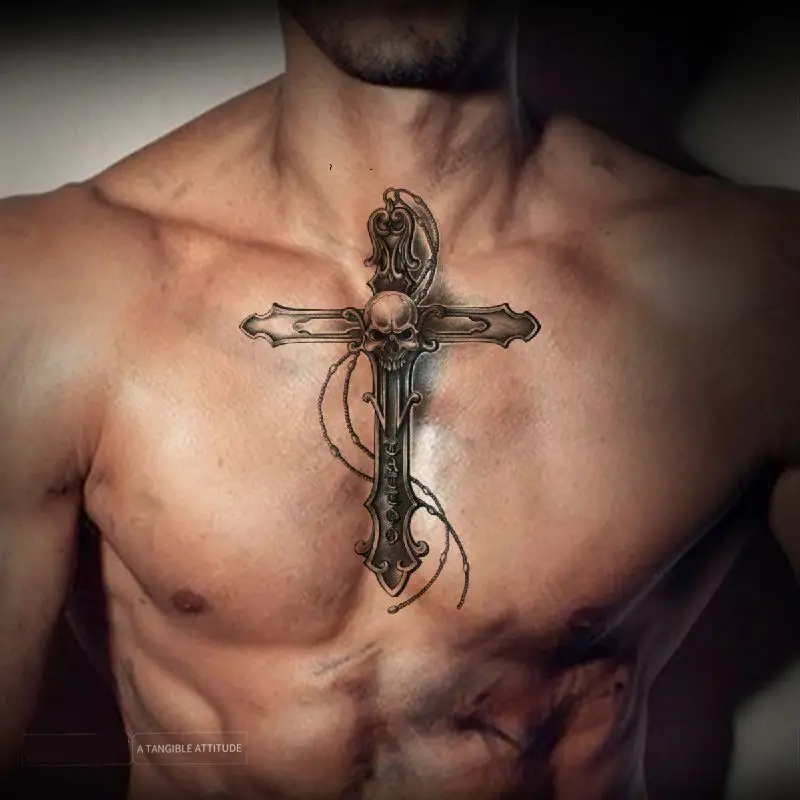 

3d-тату-наклейки, водостойкие, с крестом, черепом и защитой от пота