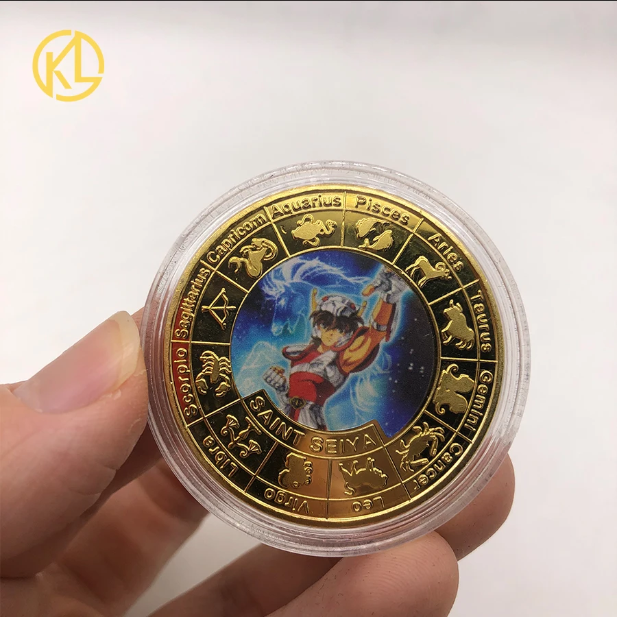 

17 Designs Saint Seiya Gold Saints Gold Plated Coin Collectibles Japanese Challenge Anime Coin for decoration