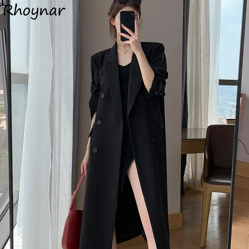 

Long Blazers Women Autumn Office Ladies Simple Solid Korean Style Prevalent Basic Cozy Notched Daily Newest Femme Temperament