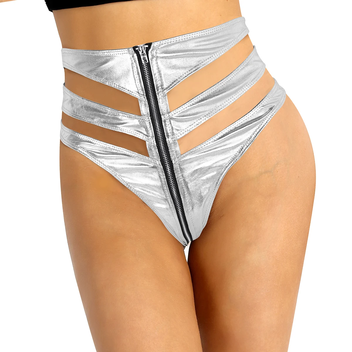 Ceny TiaoBug błyszczące, metalowe, wysokiej talii, z przodu na zamek błyskawiczny kobiety Hot Sexy Mini szorty klub nocny Party Rave etapie słup kostium taneczny