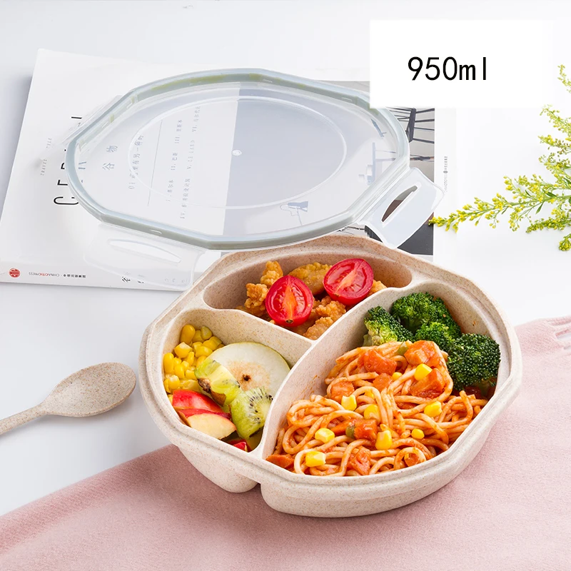 1 шт. Bento Box для детей герметичный школьный Ланч-бокс Microwavable с 3 отделениями контейнер для еды для детей - Цвет: brown 950ML