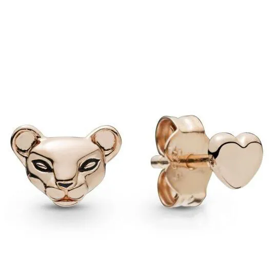 Original 925 Sterling Silver Earring Pan Rose Lion Princess& Heart Stud Earrings For Women Wedding Gift Jewelry