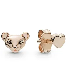 Original 925 Sterling Silver Earring Pan Rose Lion Princess& Heart Stud Earrings For Women Wedding Gift Jewelry