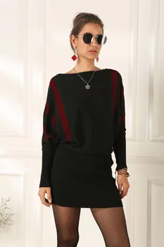 

bat sleeves vertical stripes wrap buttocks long sleeves large loose sweater dress women sweaters long oversized sweater