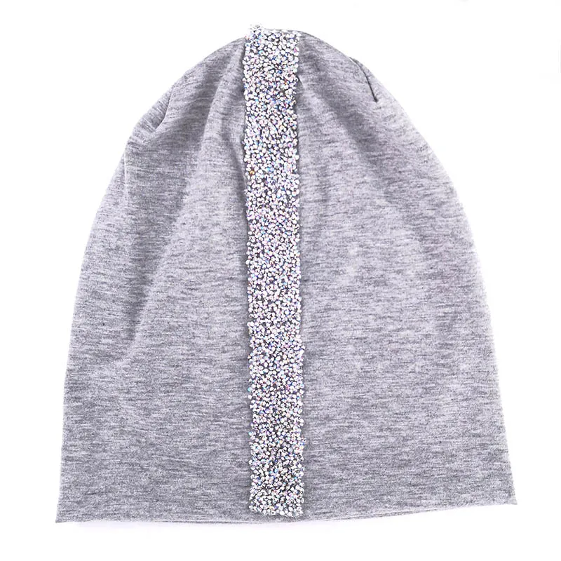 light gray AB Gzhilovingl мягкий Для женщин Стразы Лента Хлопок шапочки Шапки весенние однотонные Цвет мешковатые с голенищем «гармошкой», Шапки и Кепки леди подарка на день рождения - Цвет: light gray AB