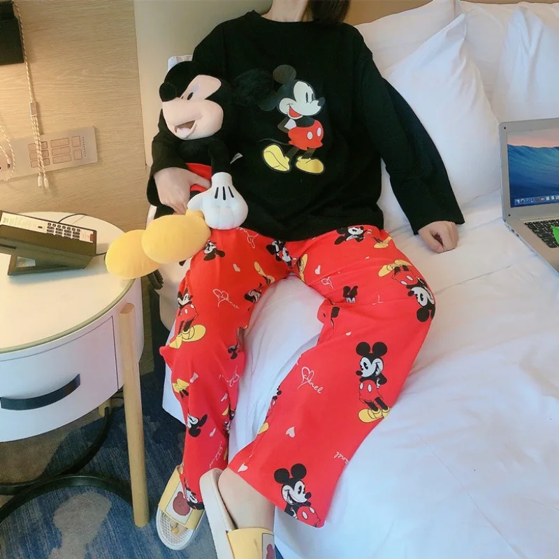 Mickey Women Autumn Long-Sleeved Trousers Two-Piece Pajamas Outer Wear