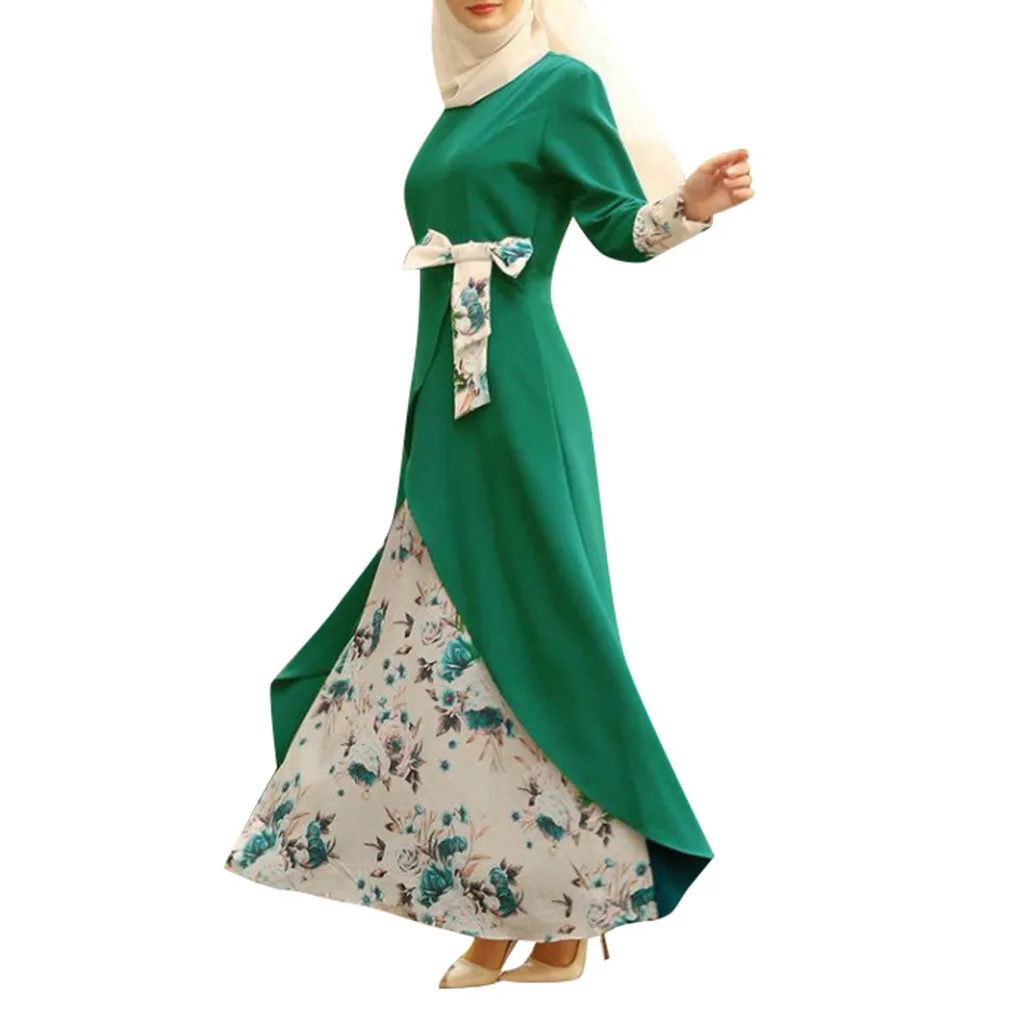 

KLV Kaftan Robe Dubai Islam Floral Long Sleeve Muslim Hijab Maxi Dresses Qatar Oman Abayas For Women Turkish Islamic Clothing