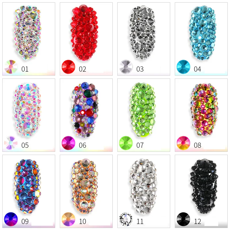 

1300pcs Multi-size Nail Rhinestones 3D Nails Art Decorations Crystals Jewelry Charms Partition Mixed Size For Nail Accessories