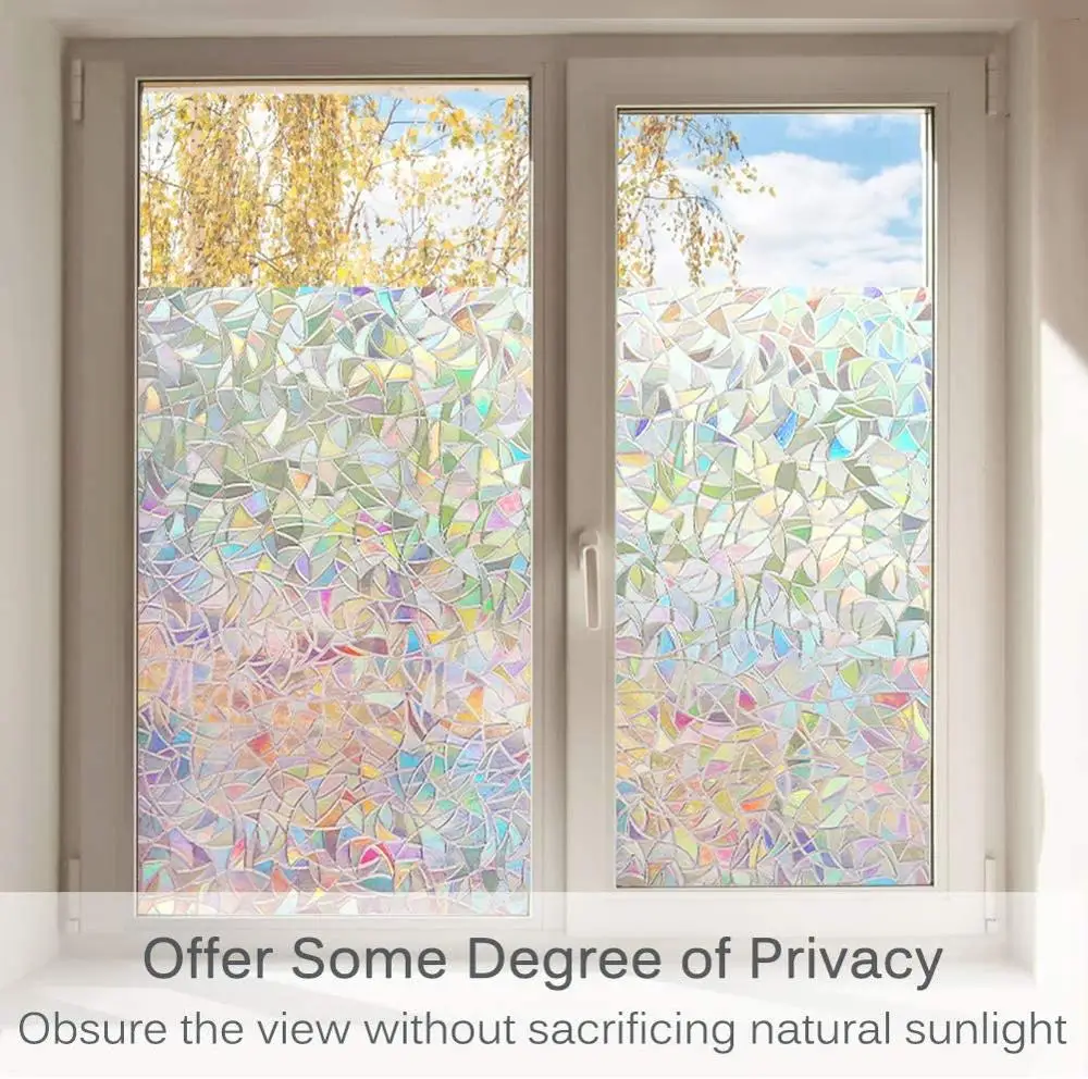 Stained Window Privacy Film Static Window Clings Vinyl 3D Window Decals Rainbow Window Stickers for Glass Door Home Heat Control