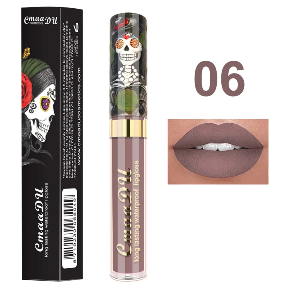 

6 Colors Sexy Matte Long Lasting Skull Color Lipstick Waterproof Liquid Elegant Velvet Lip gloss Liquid Lipstick Good Gifts