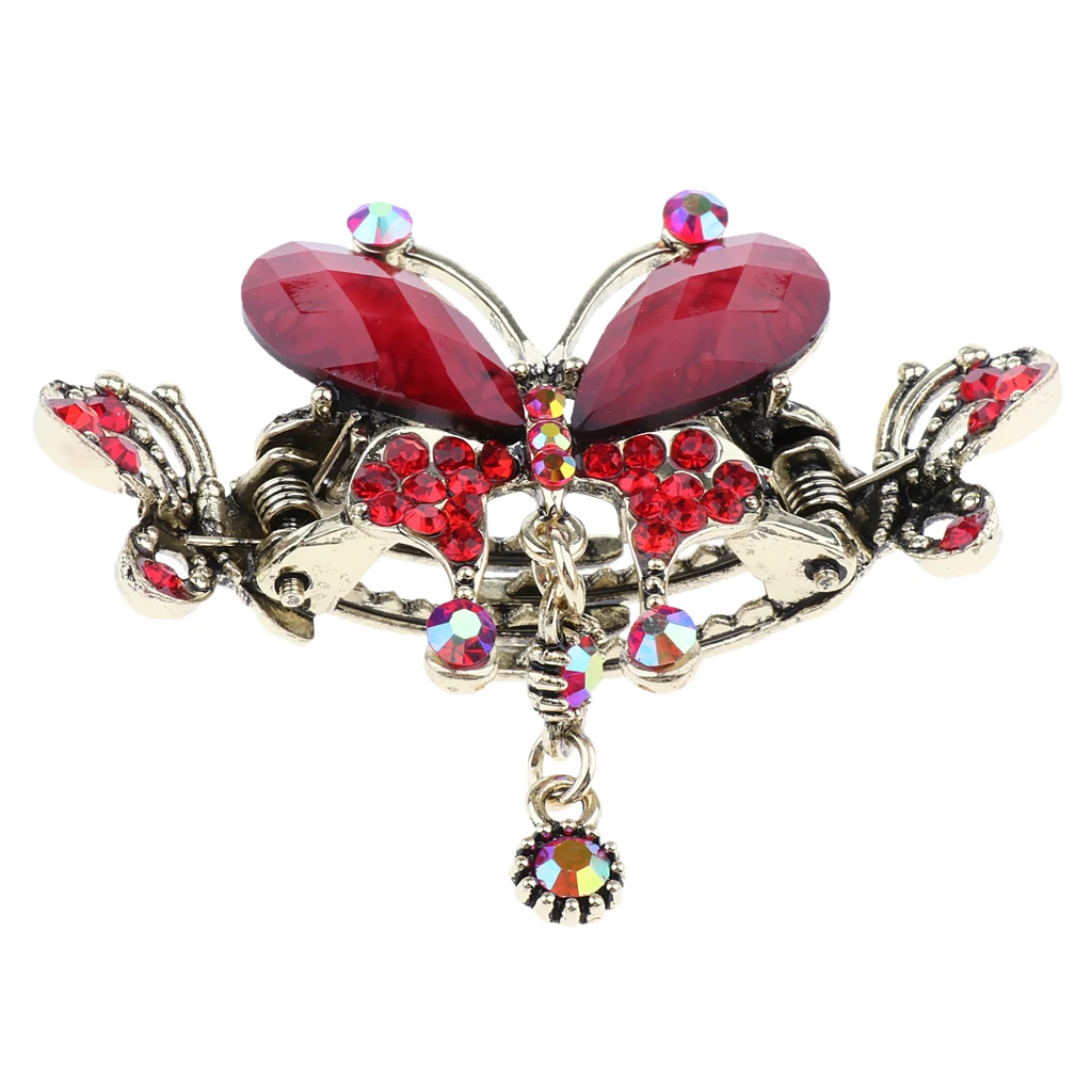Vintage Butterfly Design No-slip Grip Metal Mini Jaw Clip,Rhinestone and Crystal Hair Claw Clip