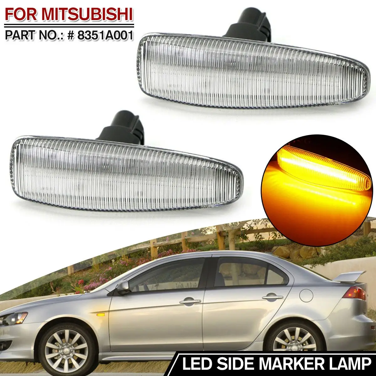 

2 pieces Amber LED Fenders Side Marker Turn Signal Lights Yellow 8351A001 For Mistubish for Lancer EVO X Smoke LED Light