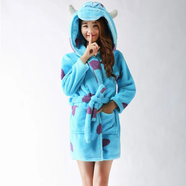 sulley Зимний Халат с капюшоном в виде животных для женщин и мужчин, фланелевый теплый Халат с капюшоном, ночная рубашка, Длинные флисовые халаты - Цвет: sulley