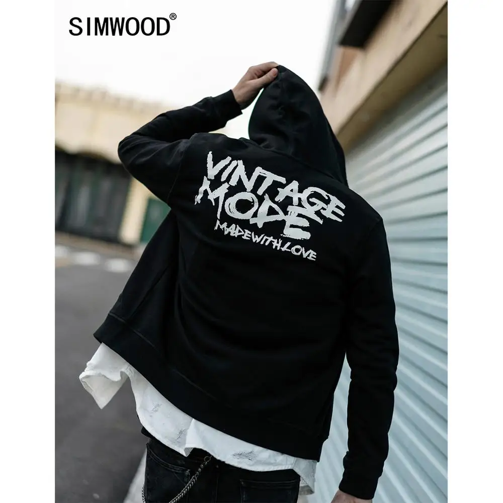 SIMWOOD и молнией; сезон осень; на шнуровке; уличные мужские толстовки-худи брендовые свитшоты, одежда плюс Размеры с капюшоном 190370