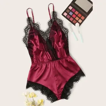 

Women Nightdress Sexy Mini Soft Comfortable Satin Lace Sleepwear Nightgown Summer Bodysuit Sling V-neck Camisola Sexy #T1G