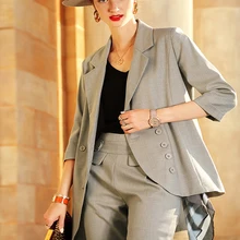 Женские костюмы, одноцветные, свободные, деловые, модные женские штаны, костюм из 2 частей, костюм для женщин, куртка и брюки, офисный осенний комплект размера плюс