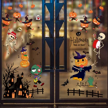 

[SHIJUEHEZI] Halloween Glass Stickers DIY Pumpkin Zombie Wall Decals for Living Room Market Shop House Window Decoration