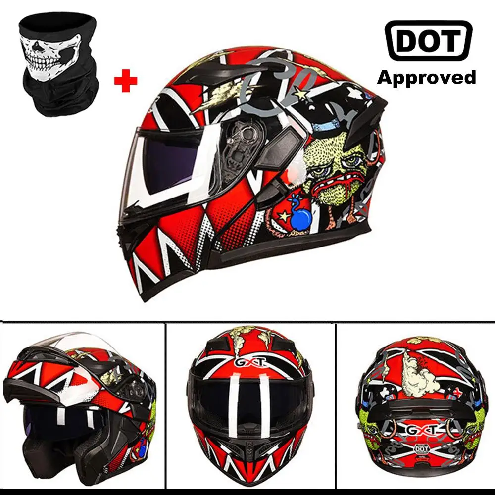 GXT New Motorcycle Helmet Flip up Motocross Helmet Capacete da Motocicleta Cascos Moto Casque Doublel lens Racing Riding Helmet - Цвет: Red Black Hairball