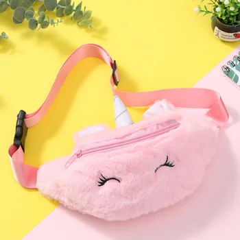 

Student Cartoon Girls Unicorn Waist Bag Kids Pink Fanny Pack Cute Plush Women Belt Bag Fashion Travel Phone Chest Bag Pauch