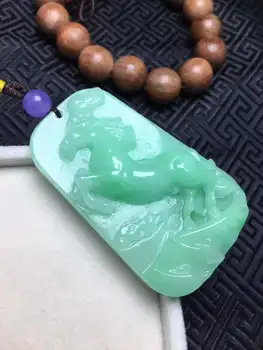 

Myanmar green jade pendant hand carved horse pendant