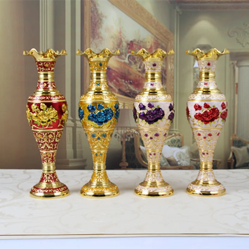 

Metal arts and crafts home furnishing vase European style gold five color rose vase high grade lotus leaf vase