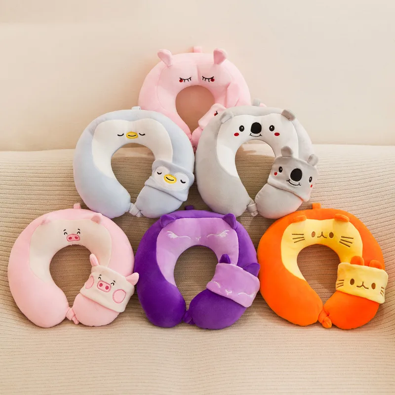 

Cartoon U-shaped Neck Pillow With Eye Mask Cute Travel Neck Pillow Sleeping Eyeshade Flying Rest Head Pillow Lunch Break Girl