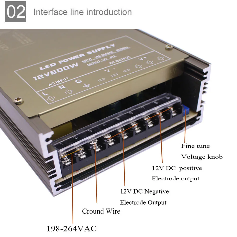 DC24V 33A 800W импульсный источник Питание Универсальный Регулируемый Серебряный цвет AC198-264V вход для 24V WS2811 5050 Светодиодные ленты светильник