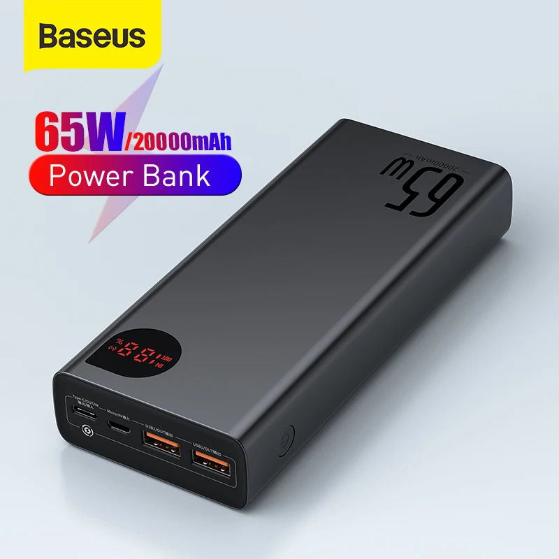 Baseus 65W Power Bank 20000mah PD QC 3.0 Fast Charging Powerbank External Batteries Portable Charger for Phone Laptop Tablet