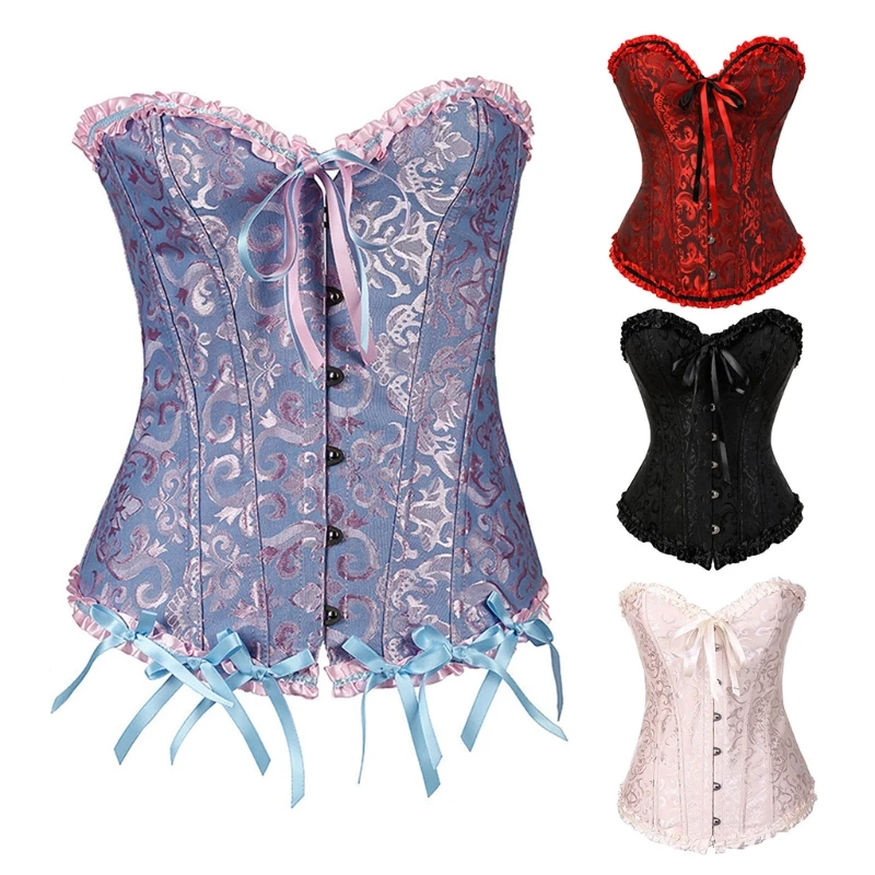 Corsets Bustiers Floral Tops For Women Plus Size Vintage Sexy Corsets Gothic Satin Lingerie Corselet Overbust F3MD