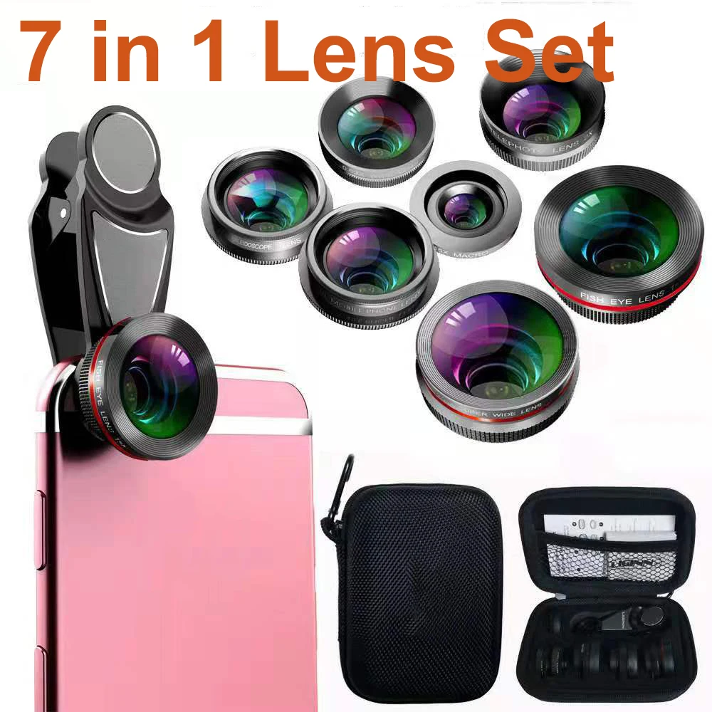 

7 in 1 Mobile phone Lens Telephoto Fisheye lens Wide Angle Macro CPL Flow Radial Star Filter for Smartphone Camera Lens Kit Set