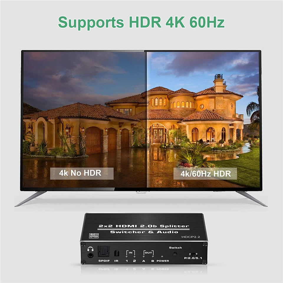 Лучший 4K HDMI 2,0 переключатель дистанционного 2x2 HDR HDMI коммутатор Аудио экстрактор с оптическим переключателем HDMI 2,0 для PS4 Apple tv HD tv
