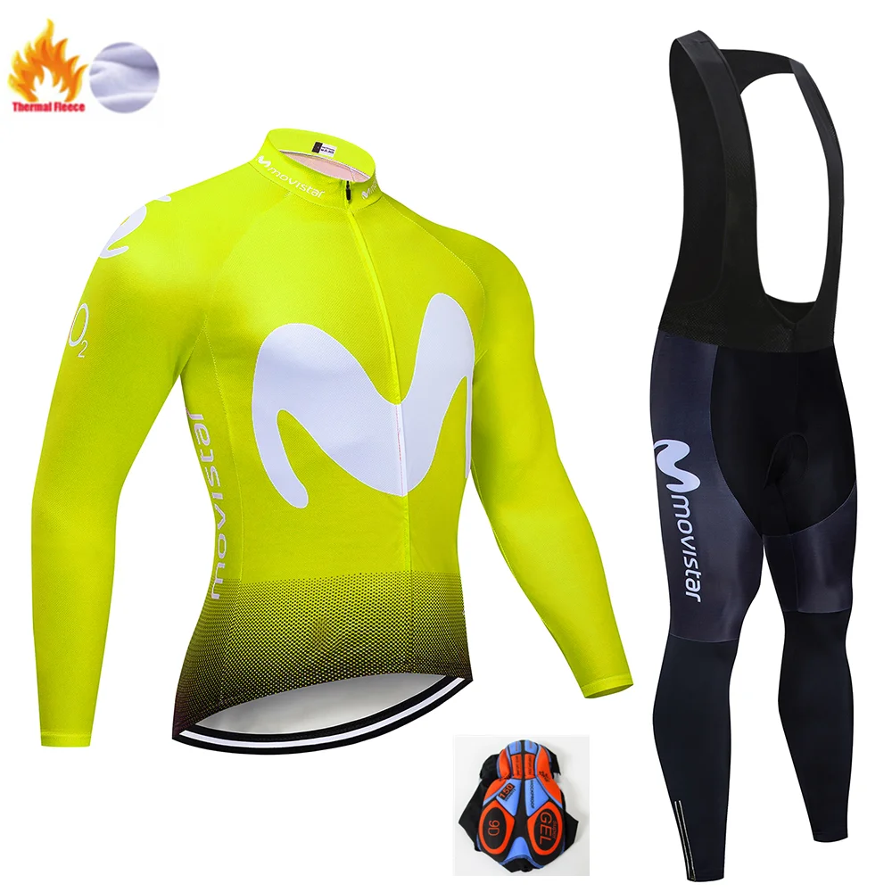 Winter suit Movistar зимний теплый флисовый комплект с длинными рукавами для велоспорта, Мужская одежда, одежда для велоспорта, одежда для велоспорта - Цвет: Winter suit
