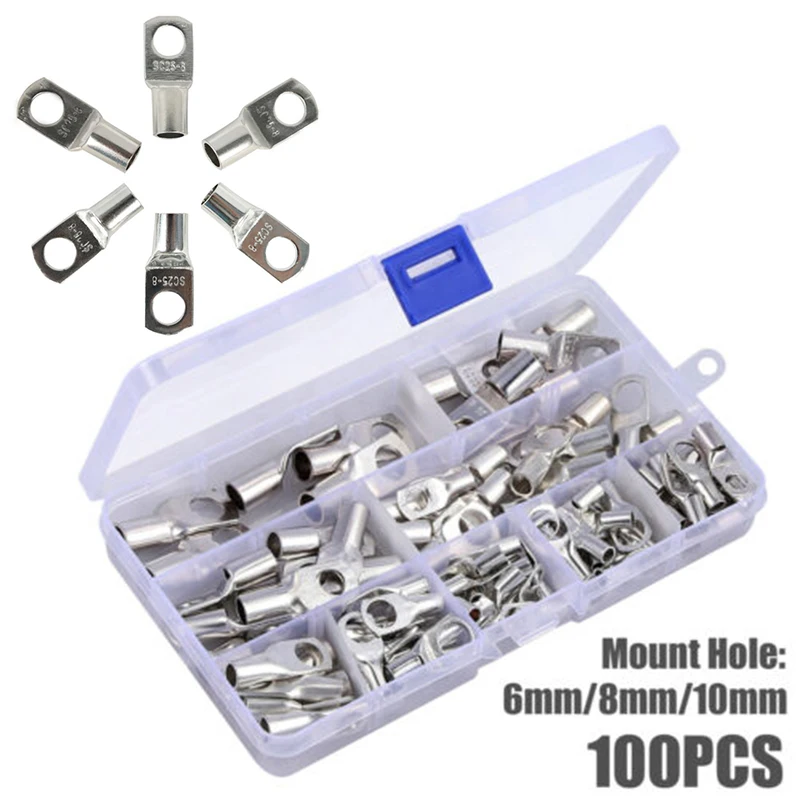 100 шт. медный кабельный наконечник для аккумулятора щипцы Ассорти набор 6 35мм ²