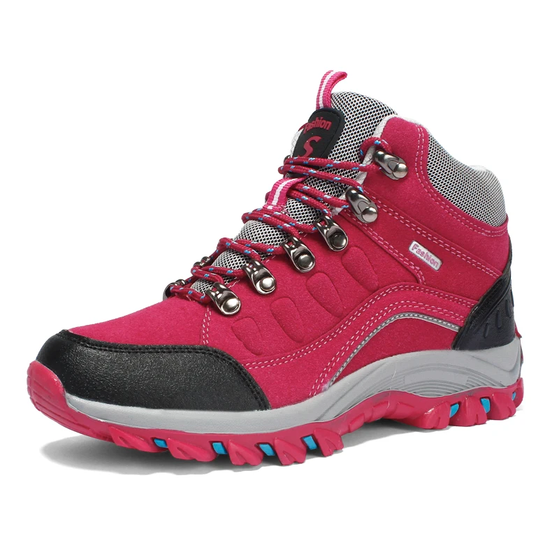Humtto/пара пеших прогулок; мужские ботинки для альпинизма; сохраняющая тепло обувь для охоты; водонепроницаемые ботильоны с плюшем; большие размеры 35-46 - Цвет: fabric red