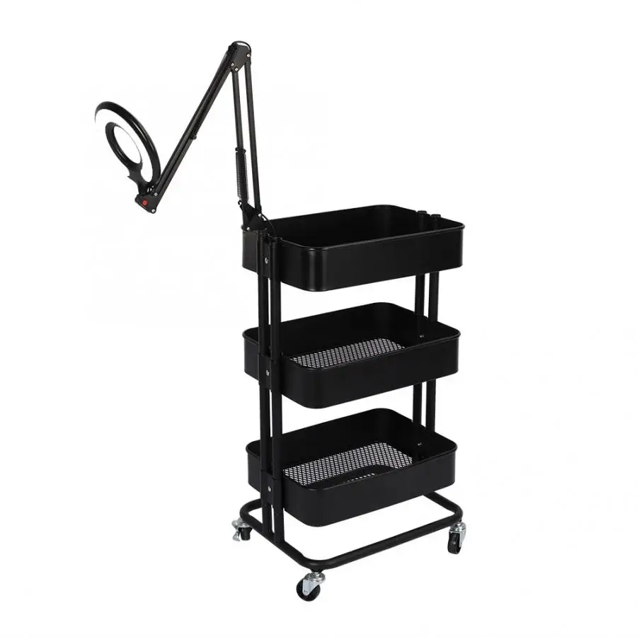 Multi-functional 3 Tier Rolling Wheels Trolley Cart Hair Beauty Salon Storage Rack With Light hairdresser trolley | Бытовая техника