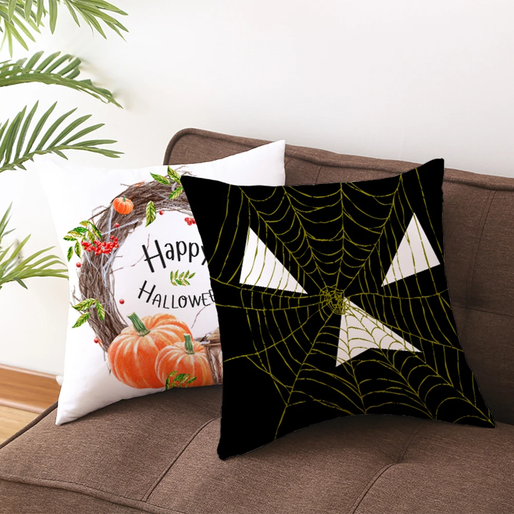 4 Pcs 18*18in Halloween Pillow Covers Pumpkin Decorative Throw Pillowcase/Pumpkin face Peach Skin Velvet for Home Car Sofa Decor